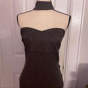 Strapless with Neck Detail Olive Gray Dress